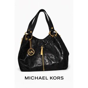 Michael Kors Black Snake Embossed Leather Shoulder Bag